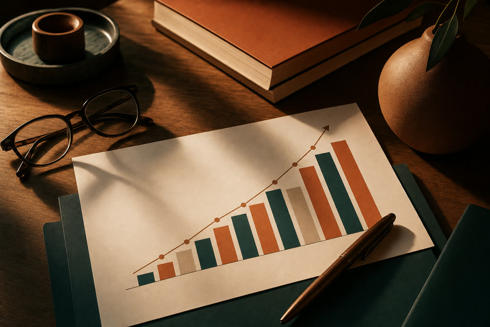 Rising performance chart representing sales volume growth